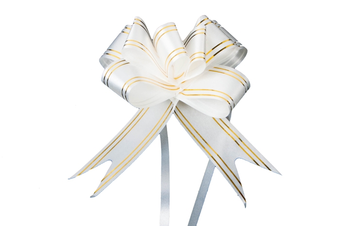 Бант-бабочка с золотой полосой 32, 10 шт. белый