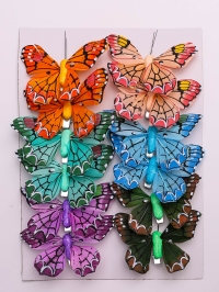 Бабочки  8см на прищепке, 12шт. цветные 1033