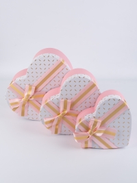 Коробка Сердце набор из 3шт 21х20х9см лайн белый/розовый