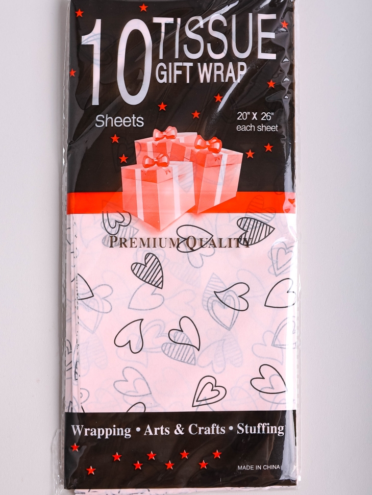 Бумага тишью Сердца 50х66см,10 лист черный на розовом Бумага тишью Сердца 50х66см,10 лист черный на розовом