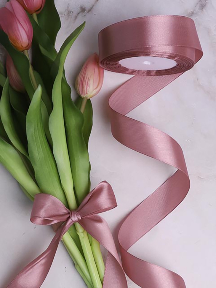 Лента атласная 25мм х 25 ярд  JD сиреневый пыльный