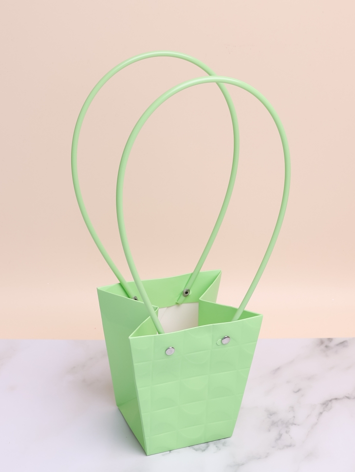 Сумочка для цветов трапеция H12,5х12х8см 3D фисташковый