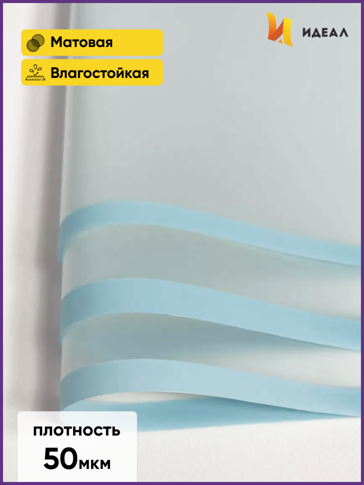 Пленка матовая 58смх58см 10 листов 50мкм РЦ фрост с каймой голубой
