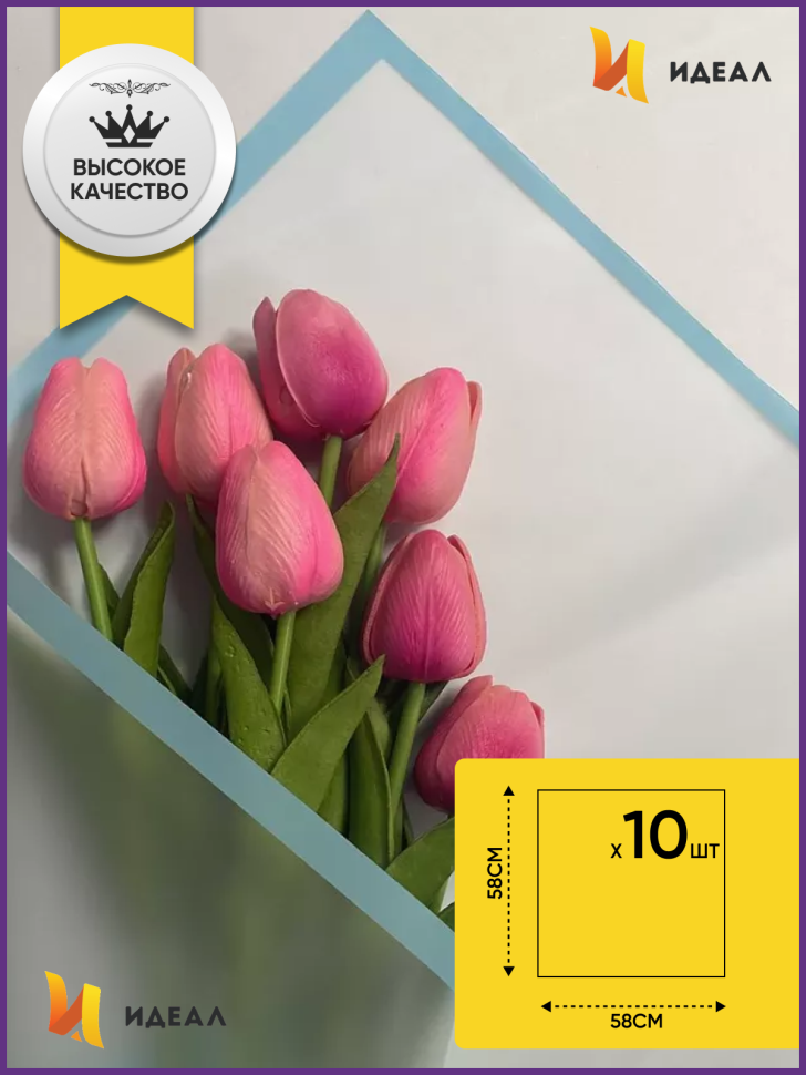 Пленка матовая 58смх58см 10 листов 50мкм РЦ фрост с каймой голубой