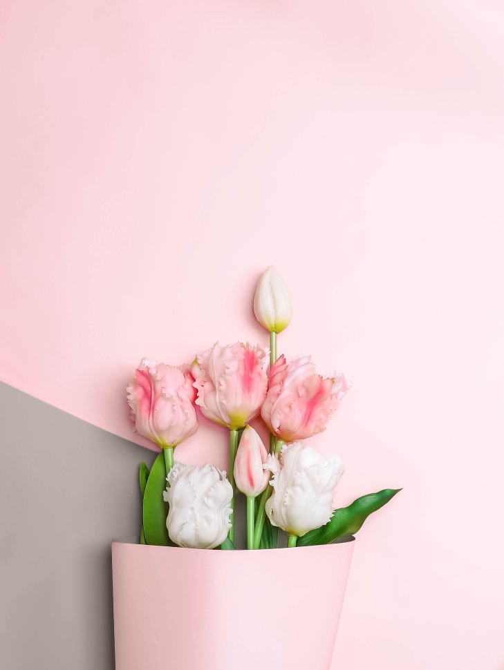 Пленка матовая 65мкм 58см х 10м двухцветная розовый нежный/латте