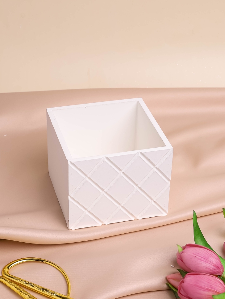 Ящик деревянный №12 12,5х12,5х10см Ромбы белый Ящик деревянный №12 12,5х12,5х10см Ромбы белый