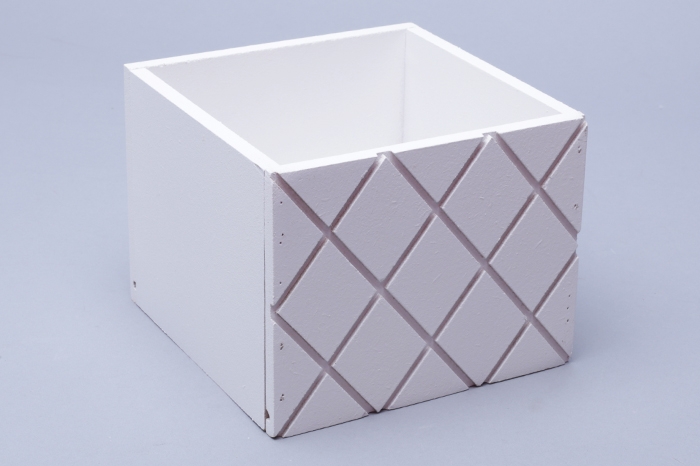 Ящик деревянный №12 12,5х12,5х10см Ромбы белый Ящик деревянный №12 12,5х12,5х10см Ромбы белый