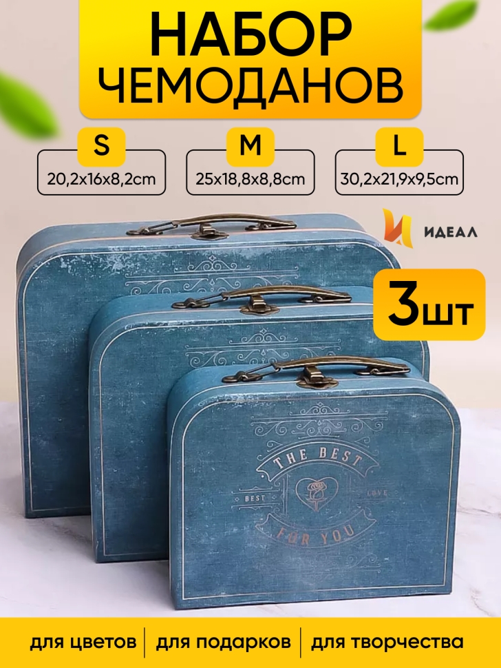 Коробка чемодан набор из 3шт 30,2x21,9x9,5см the best for you синий Коробка чемодан набор из 3шт 30,2x21,9x9,5см the best for you синий
