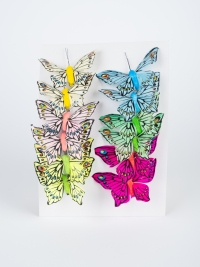 Бабочки  8см на прищепке, 12шт. цветные 1030