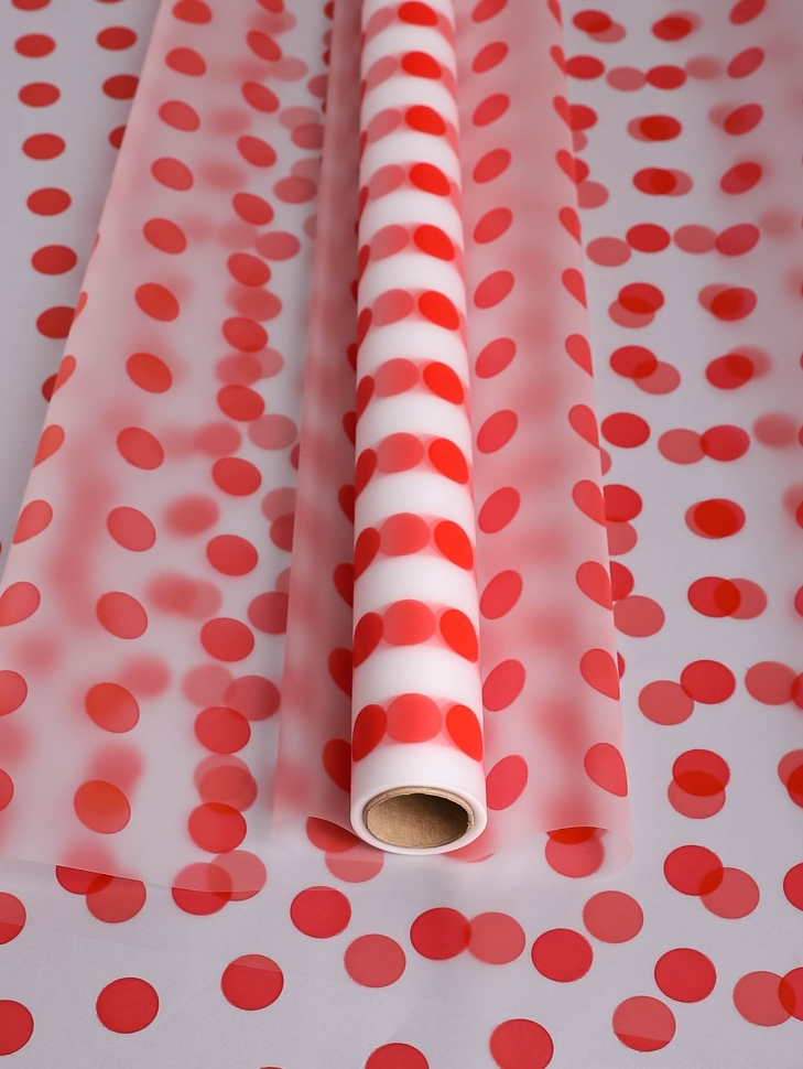 Пленка матовая Горох 18 70см х 10м красный