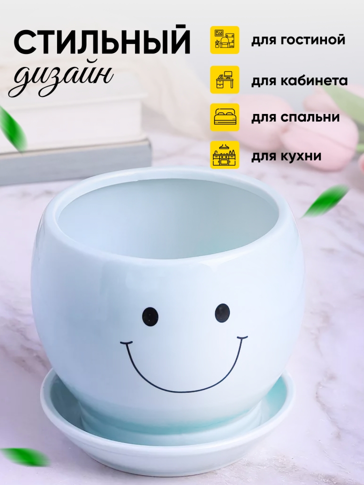 Кашпо керамика 12х12х12см смайлик голубой
