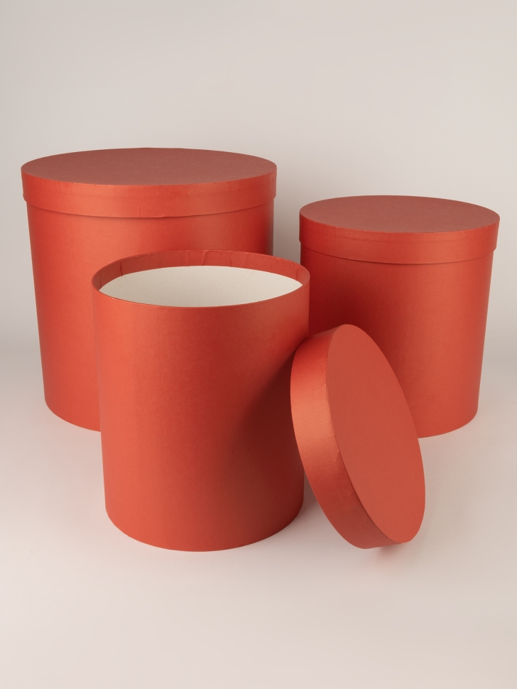 Коробка цилиндр набор из  3шт.d30х30см-d20х24см красный