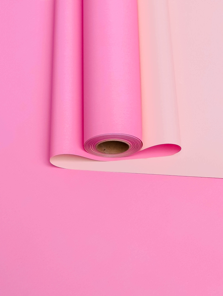 Пленка матовая 65мкм 58см х 10м двухцветная розовый яркий/розовый жемчуг