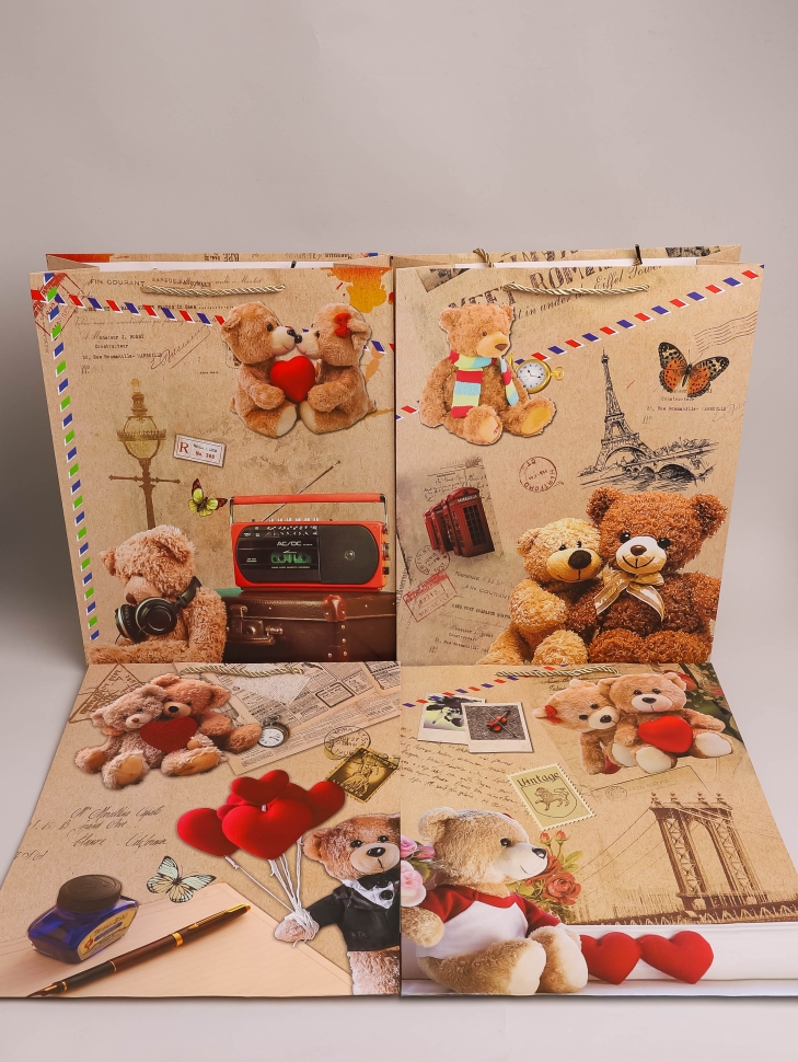 Сумочка подарочная 31х40x12см 530- 99 мишки микс