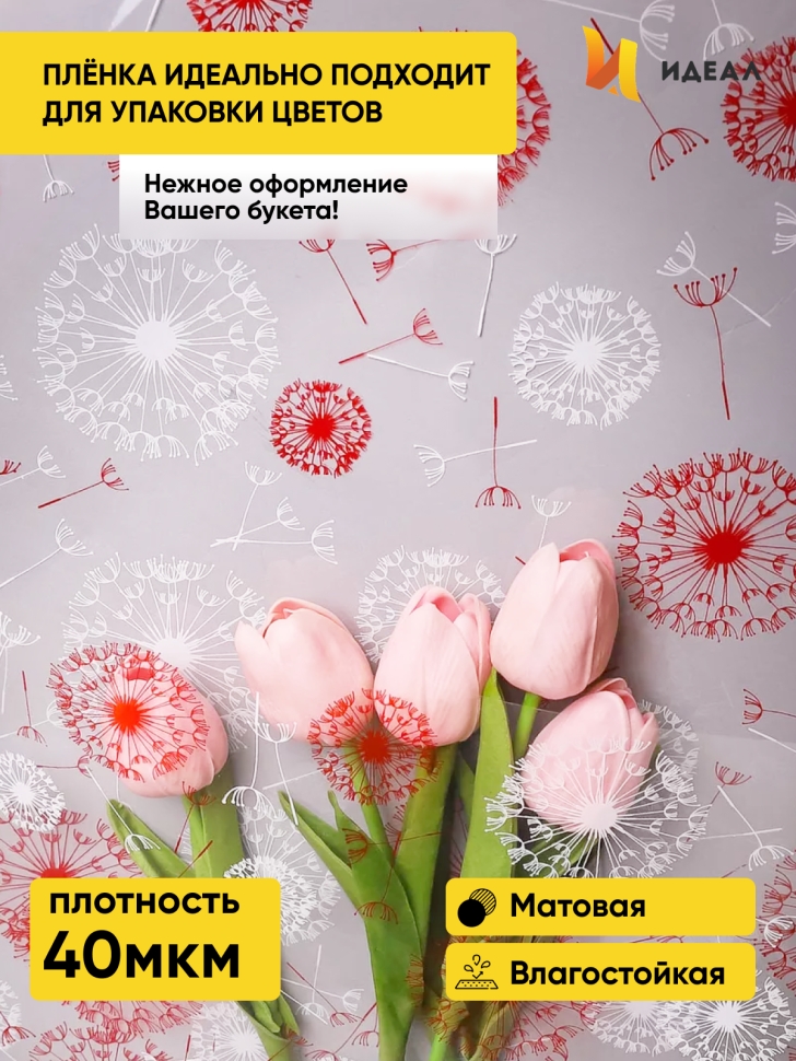 Пленка цветная Одуванчики 70см белый/красный Пленка цветная Одуванчики 70см белый/красный
