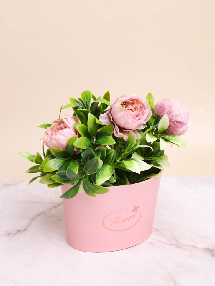 Коробка для цветов овал 14х10,6х10см розовый