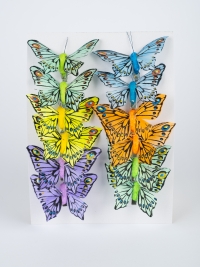 Бабочки  8см на прищепке, 12шт. цветные 1029
