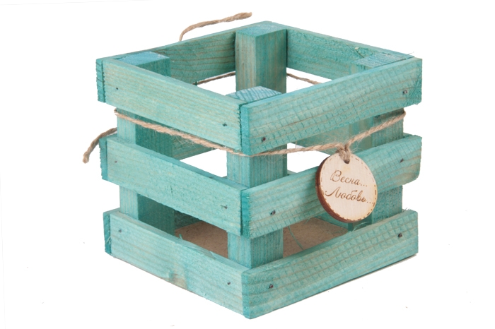 Ящик деревянный реечный с биркой 10х10х9 см мятный