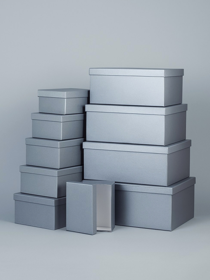 Коробка прямоугольник набор из 10шт 37х28х17см серый Коробка прямоугольник набор из 10шт 37х28х17см серый