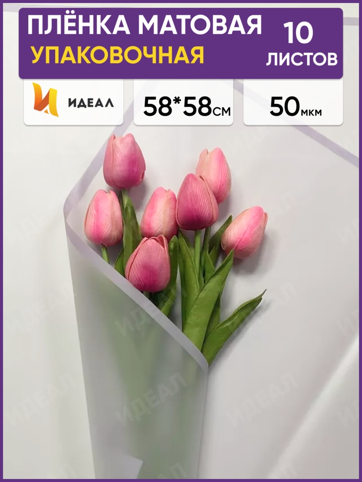 Пленка матовая 58смх58см 10 листов 50мкм РЦ фрост с каймой лаванда Пленка матовая 58смх58см 10 листов 50мкм РЦ фрост с каймой лаванда