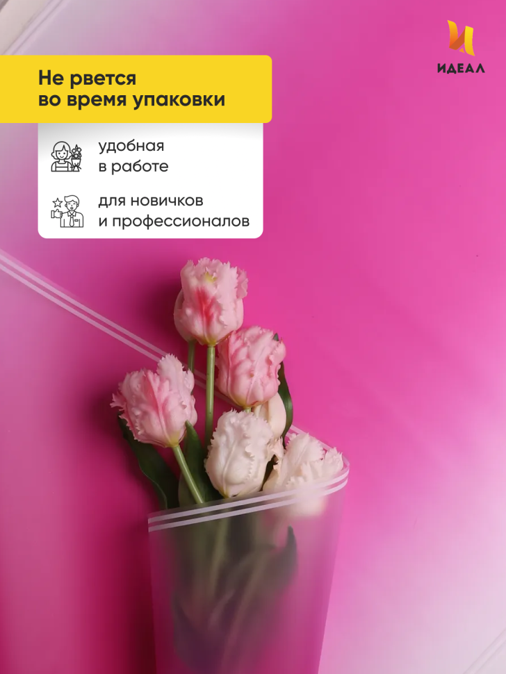 Пленка матовая 50мкм 58см х 10м прозрачный кант фуксия