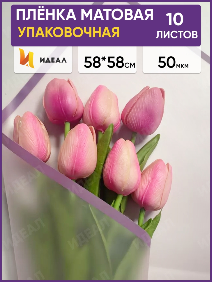 Пленка матовая 58смх58см 10 листов 50мкм РЦ фрост с каймой фиолетовый Пленка матовая 58смх58см 10 листов 50мкм РЦ фрост с каймой фиолетовый