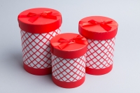 Коробка цилиндр набор из  3шт. 22,5х16,5см ромбы красный