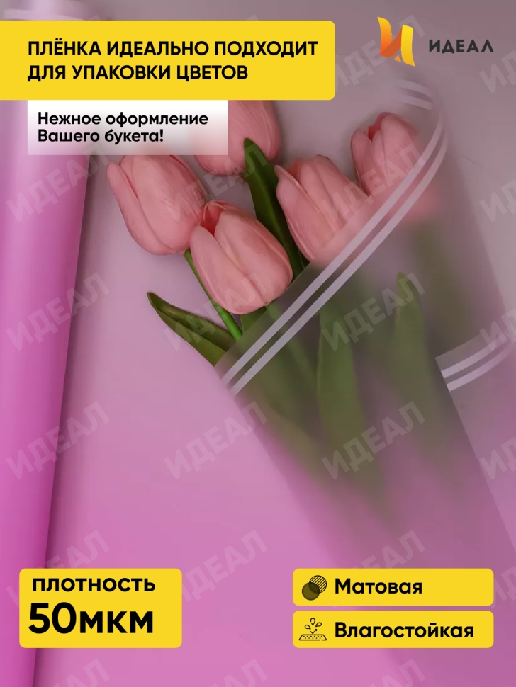 Пленка матовая 50мкм 58см х 10м РЦ прозрачный кант лиловый Пленка матовая 50мкм 58см х 10м РЦ прозрачный кант лиловый