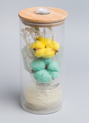 Композиция в колбе 10x25 Букет с хлопком с подсветкой