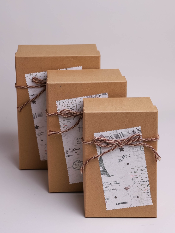 Коробка прямоугольник набор из  3шт 23х16х9см Винтажное обояние крафт