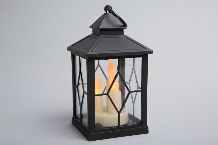 Светильник пластик-стекло Фонарь 10,5x10,5x20см черный 6726