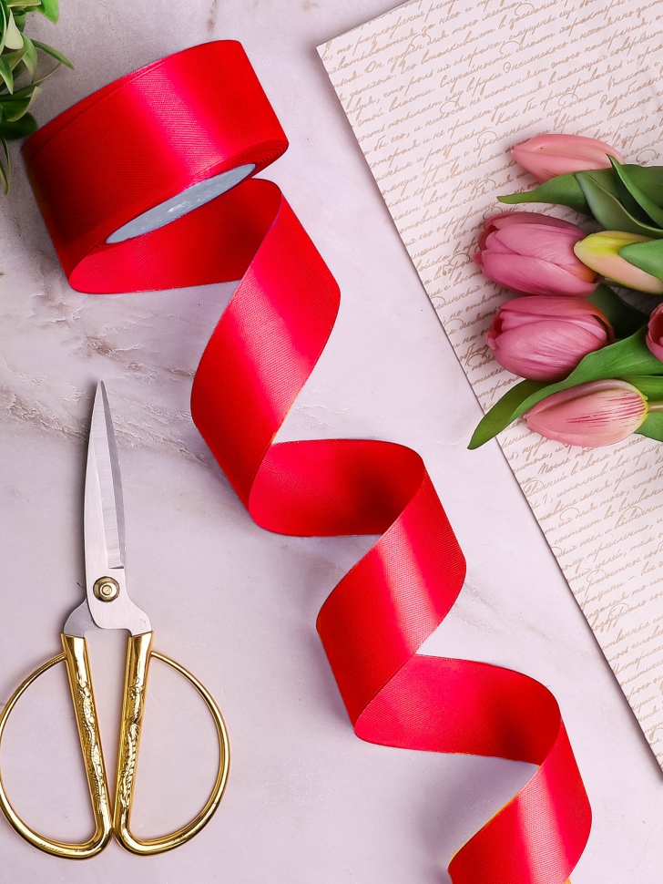 Лента атласная 40мм х 25 ярд JD красный