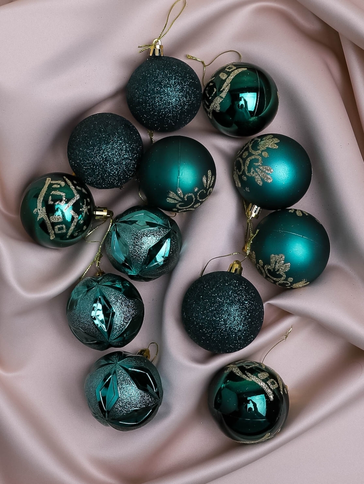 Игрушка елочная Шар d6см набор 12шт Новогоднее ассорти зеленый Игрушка елочная Шар d6см набор 12шт Новогоднее ассорти зеленый