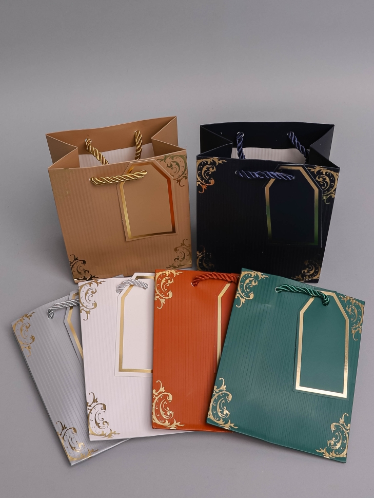 Сумочка подарочная 12х15x7см 5-73 золотой орнамент микс