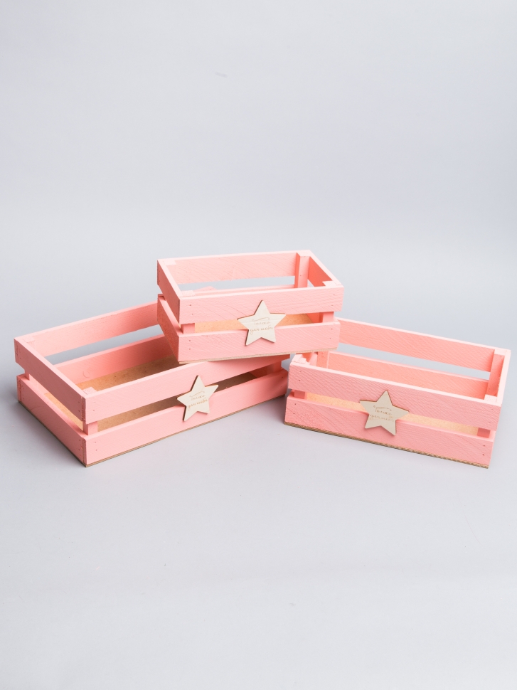 Ящик деревянный набор из 3шт реечный 30,5х18,5х9см розовый пастельный Ящик деревянный набор из 3шт реечный 30,5х18,5х9см розовый пастельный