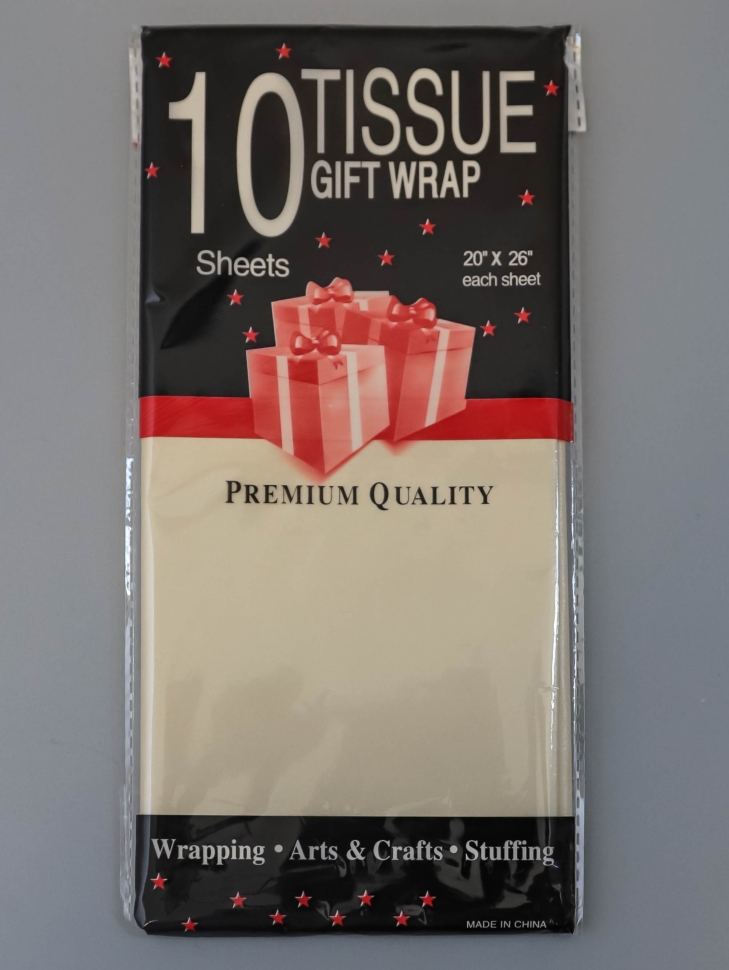 Бумага тишью жемчужная 50х66см,10 лист кремовый