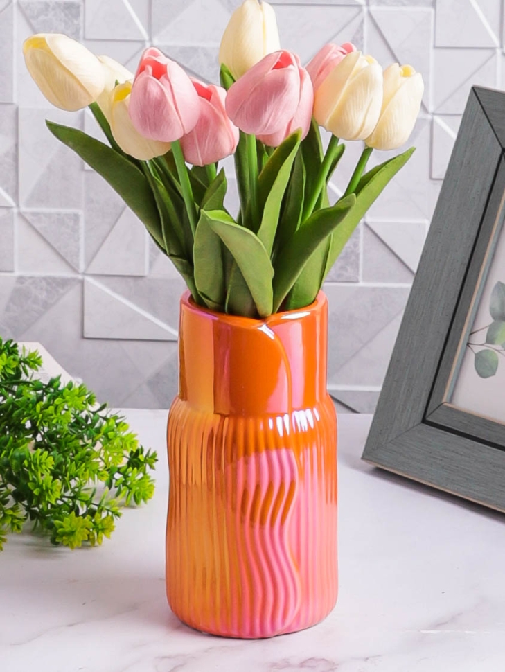 Ваза керамика 18х9,5х9,5см 8203D-07 Перламутр оранжевый