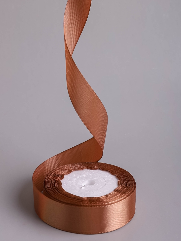 Лента атласная 25мм х 25 ярд  JD коричневый светлый