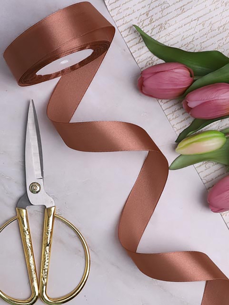 Лента атласная 25мм х 25 ярд  JD коричневый светлый