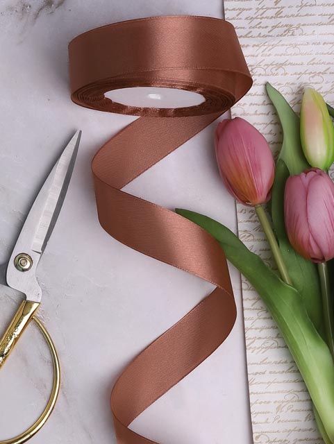 Лента атласная 25мм х 25 ярд  JD коричневый светлый