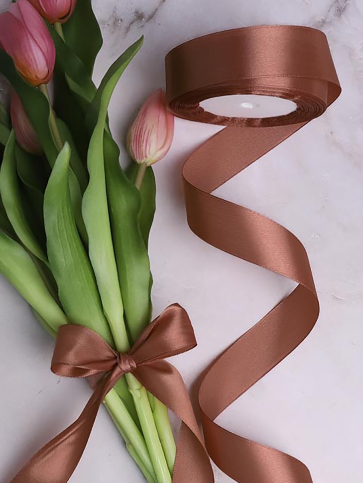 Лента атласная 25мм х 25 ярд  JD коричневый светлый