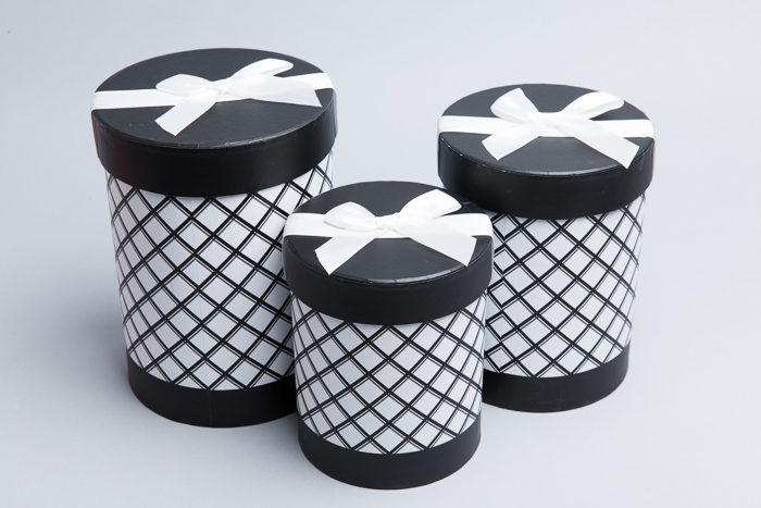 Коробка цилиндр набор из  3шт. 22,5х16,5см ромбы черный