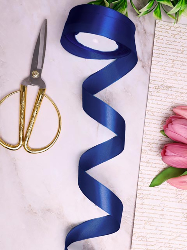 Лента атласная 25мм х 25 ярд JD синий темный Лента атласная 25мм х 25 ярд JD синий темный