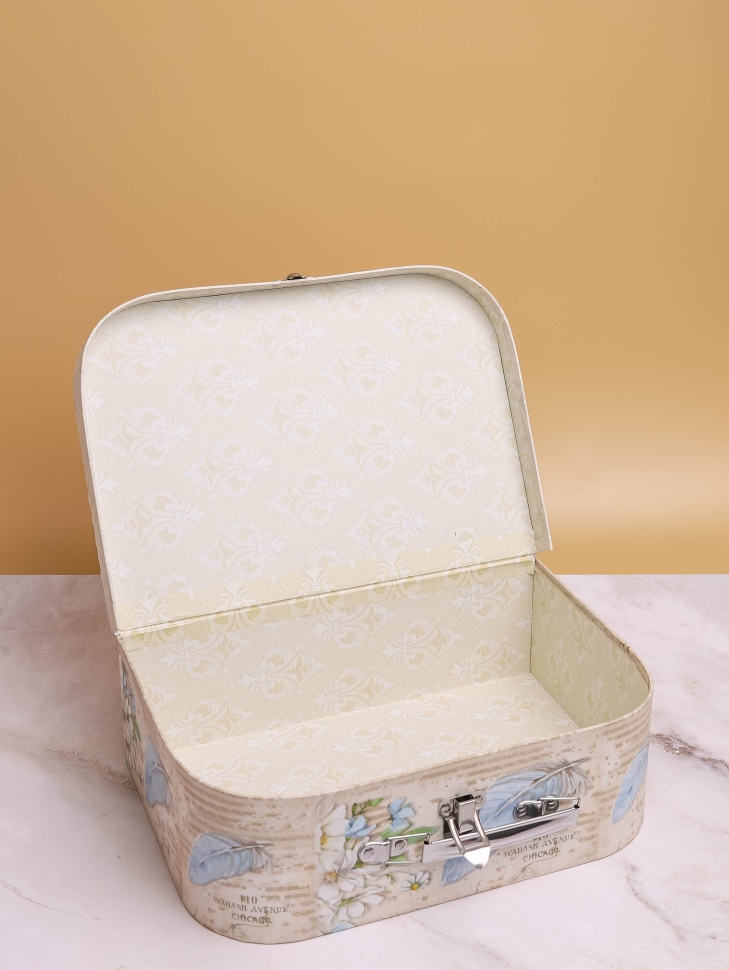 Коробка чемодан набор из 3шт 30x21x9,5см цветы/перо