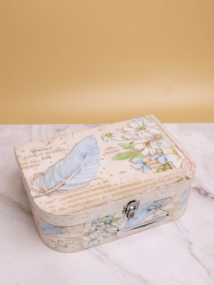 Коробка чемодан набор из 3шт 30x21x9,5см цветы/перо