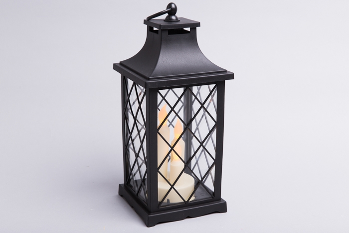 Светильник пластик-стекло Фонарь 13x13x31см черный 6726