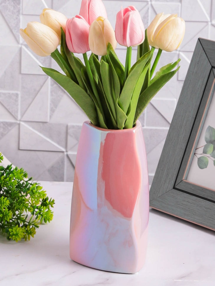 Ваза керамика 18х9,5х9,5см 8212D-07 Перламутр розовый