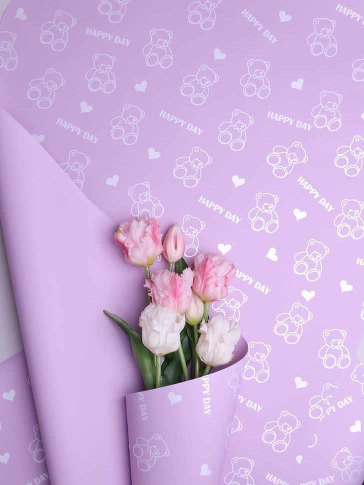 Пленка матовая 65мкм 58см х 10м Мишки сиреневый