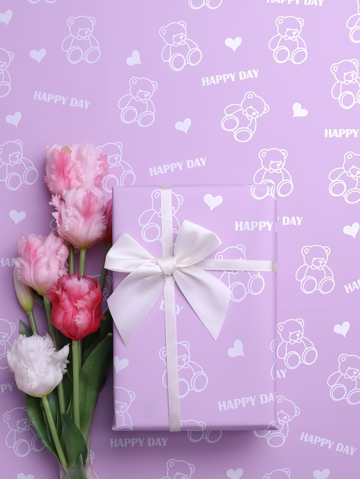 Пленка матовая 65мкм 58см х 10м Мишки сиреневый