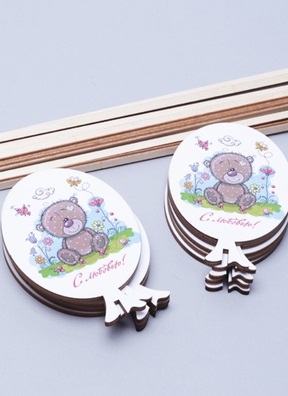 Вставка деревянная  Шар 7,5х10,5см 10шт Мишка С любовью! Ш09